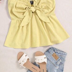 Retro vibes Light Yellow Bow-Tie Blouse